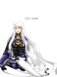  1girl alien bodysuit female glowing glowing_eyes helmet long_hair mass_effect no_headwear no_helmet no_pupils parted_lips quarian sitting solid_eyes solo tali&#039;zorah_nar_rayya_vas_neema tali'zorah_nar_rayya very_long_hair white_eyes white_hair 