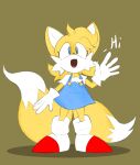 absurd_res bottomwear canid canine clothed clothing crossgender female footwear fox fur hi_res mammal miles_prower mrbreadmcman sega shoes simple_background simple_coloring skirt smile solo sonic_the_hedgehog sonic_the_hedgehog_(series)