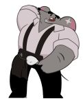 2024 anthro biped black_nose bottomwear bulge cheesemaster_(cookie_run) clothing cookie_run cywolf49 grey_body hi_res male mammal murid murine pants rat rodent shirt simple_background solo topwear underwear white_background