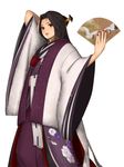  arm_up artist_request black_hair character_request fan hair_ornament hair_stick haori japanese_clothes nail_polish official_art onimusha onimusha_soul red_eyes solo wide_sleeves 