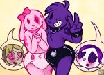 ambiguous_gender anthro bow_ribbon chipp clothing collar cuffs_(clothing) diamond_pattern diaper duo felid feline grin hi_res human hypnosis hypnotic_eyes immelmann lagomorph latex leporid lock lock_symbol mammal mascot mind_control quipp rabbit smile spiral_eyes suit underwear