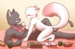 anthro black_body blush bomb canid canine canis clothed clothing dominant dominant_male duo explosives felid feline fur girly kai_oshima male male/male mammal necktie nude raised_tail roleplay sex simple_background smile solo tail white_body wolf