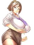  bad_id bad_pixiv_id breasts dodai_shouji glasses holon huge_breasts pantyhose pencil_skirt ponytail real_drive sketch skirt sleeves_rolled_up solo 