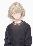  1boy absurdres alternate_costume black_sweater blue_eyes casual closed_mouth freckles freminet_(genshin_impact) genshin_impact grey_background hair_between_eyes hair_over_one_eye highres light_brown_hair long_sleeves male_focus pers_thepenguin simple_background solo sweater upper_body 