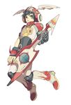  black_hair electric_guitar erotatsu flame_print gitaroo_man gitaroo_man_(character) gloves guitar helmet instrument male_focus single_glove solo u-1_(gitaroo_man) winged_helmet wristband 