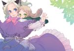  animal_ears axis_powers_hetalia blonde_hair bow bunny_ears bunnyboy cat_ears catboy chibi chikotsu child france_(hetalia) green_eyes male_focus multiple_boys purple_eyes smile united_kingdom_(hetalia) younger 