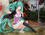  aqua_eyes aqua_hair bespectacled cafekun dog glasses hatsune_miku long_hair panties sitting twintails underwear very_long_hair vocaloid 