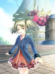  bad_id bad_pixiv_id blazer blonde_hair bow doll elize_lutus frills green_eyes hair_bow highres jacket kururi_(oekaki_nikki) necktie pink_neckwear plaid plaid_skirt school_uniform short_hair skirt smile tales_of_(series) tales_of_xillia tales_of_xillia_2 teepo_(tales) twintails 