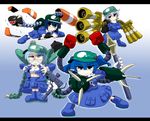  arm_cannon back backpack bag blue_eyes blue_hair blush boots breasts claws cosplay dark_haired_kappa explosive glasses glasses_kappa green_eyes grenade grey_hair gun gundam gundam_0080 gundam_unicorn gundam_zz hat hygogg jetpack juaggu kapool kappa_mob kawashiro_nitori kieyza long_hair mac-11 machine_gun mechanical_arms medium_breasts missile mobile_suit_gundam multiple_arms multiple_girls open_clothes open_shirt panzerfaust shirt short_hair skirt smile spike_ball submachine_gun touhou turn_a_gundam two_side_up weapon z'gok 