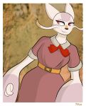 anthro belt clothed clothing fan_character female generation_5_pokemon hi_res kitsunekotaro mature_anthro mature_female mienshao nintendo pokemon pokemon_(species) red_eyes shoa_mien smile solo whiskers