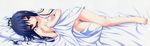  absurdres barefoot blue_hair chikotam dakimakura deliverer! flat_chest full_body highres huge_filesize long_image lying mikogami_mikoto naked_sheet nipples no_bra no_panties on_side pussy red_eyes solo under_covers wide_image 