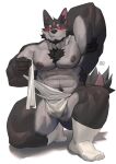 anthro armpit_hair balls barazoku barely_visible_balls barely_visible_genitalia body_hair bulge canid canine canis chest_hair clothed clothing genitals kneeling male mammal muscular muscular_anthro muscular_male pecs solo solo_focus thick_thighs underwear underwear_only uriex wolf