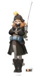  1girl absurdres backpack bag beanie black-framed_eyewear black_coat blonde_hair blue_eyes boots bright_pupils brown_footwear brown_gloves brown_hat coat copyright_name earflap_beanie full_body fur-trimmed_boots fur-trimmed_coat fur_trim furrowed_brow girls&#039;_frontline girls&#039;_frontline_2:_exilium glasses gloves grey_pantyhose hand_up hat hat_ornament highres holding holding_pen knee_boots logo long_hair long_sleeves looking_at_viewer miniskirt nuanpapa official_art overcoat pantyhose parted_lips pen pom_pom_(clothes) radio_antenna red_skirt skirt solo star_(symbol) star_hat_ornament striped_clothes striped_pantyhose vertical-striped_clothes vertical-striped_pantyhose weibo_logo weibo_username white_background white_pupils wkp_(girls&#039;_frontline) 