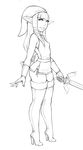  bare_shoulders boots bracer breasts greyscale hair_ribbon hat high_heels lineart lips lm_(legoman) long_hair master_sword monochrome panties pointy_ears princess_zelda ribbon shoes side-tie_panties sketch small_breasts solo sword the_legend_of_zelda the_legend_of_zelda:_skyward_sword thick_thighs thigh_boots thighhighs thighs tunic underwear weapon wide_hips 