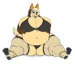 2024 absurd_res anklet anthro belly big_belly biped canid canine canis clothed clothing dripdry ear_piercing ears_up eyeshadow feet female herro hi_res jackal jewelry legwear licking licking_lips lingerie looking_at_viewer makeup mammal navel nipple_outline overweight overweight_anthro overweight_female pawpads paws piercing sitting skimpy solo suggestive_look teeth tights tongue
