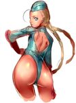  ass bad_id bad_pixiv_id blue_leotard cammy_white dodai_shouji garrison_cap hat leotard long_hair looking_back sketch solo street_fighter street_fighter_zero_(series) 