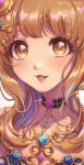  1girl :3 blue_gemstone brown_eyes brown_hair chagi_chage choker gem hair_ornament highres idolmaster idolmaster_cinderella_girls jewelry long_hair looking_at_viewer moroboshi_kirari multicolored_hair necklace open_mouth portrait purple_gemstone smile solo star_(symbol) star_in_eye streaked_hair symbol_in_eye twitter_username 