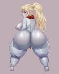 areola big_breasts big_butt blonde_hair blonde_pubes blue_body blue_fur blush bodily_fluids bottom_heavy breasts butt eyelashes female fur genitals hair hi_res huge_butt humanoid humanoid_pointy_ears league_of_legends looking_at_viewer looking_back looking_back_at_viewer nipples nude pigtails pink_areola pink_nipples poppy_(lol) pubes purple_eyes pussy quqii rear_view red_scarf riot_games scarf short_stack smile solo sweat sweatdrop tencent thick_thighs twintails_(hairstyle) wide_hips yordle