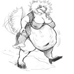 alexia_(azathura) anthro anthro_pred azathura belly big_belly bloated bra canid canine canis clothing digital_media_(artwork) female female_pred footwear hair hand_on_hip hand_on_own_breast hi_res high_heels mammal messy_hair motion_lines navel negligee panties sketch tail tail_motion tailwag underwear vore wolf