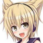  1girl :d blush brown_eyes brown_hair commentary_request earmuffs gin&#039;you_haru looking_at_viewer open_mouth pointy_hair portrait profile_picture simple_background smile solo touhou toyosatomimi_no_miko upper_body white_background 
