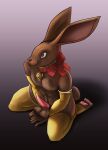 absurd_res anthro armwear balls bell bell_collar big_balls big_ears candy chocolate chocolate_bunny clothing collar darekunslaad dessert erection food genitals hi_res kneeling lagomorph legwear leporid male mammal paws penis rabbit ribbons sitting smooth_penis solo