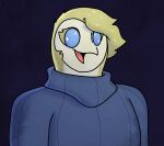 anthro avian bird blue_eyes character_request clothing happy head_tuft hi_res male owl parttimeyeen_(artist) solo sparkles sparkling_eyes sweater topwear tuft