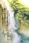  cliff forest grass highres nature no_humans original river riverbank scenery shimizu_megumi_(m_acquerello) tree water waterfall 