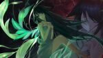  1girl ame_(amelovelio) bare_shoulders closed_eyes dress flat_chest flesh green_eyes green_hair green_wings hair_flaps hands_on_own_chest highres long_hair looking_to_the_side multiple_views saya_(saya_no_uta) saya_no_uta very_long_hair wings 