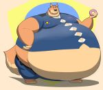 2024 anthro belly big_belly bottomwear brok_the_investigator brown_body clothing cowcat_games dessert doughnut food heavyreptile hi_res kangaroo macropod male mammal marsupial obese obese_male overweight overweight_male pants shirt simple_background sin_silver solo topwear