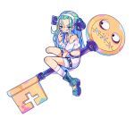  1girl a.b.a absurdres bandages bare_shoulders bee_sempai green_eyes green_hair guilty_gear guilty_gear_strive headband highres key key_in_head long_hair object_through_head paracelsus_(guilty_gear) stitched_mouth stitches white_headband 
