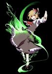  ascot asuku_(69-1-31) blonde_hair darkness hair_ribbon highres long_sleeves open_mouth outstretched_arms plant red_eyes ribbon rumia shirt short_hair skirt skirt_set smile solo touhou tsukimoto_aoi vest vines 