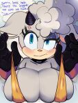 annoyed anthro big_breasts blue_eyes blush bouncing_breasts bovid bra breast_squish breasts caprine clothing female fluffy glare gloves handwear heavy_breasts hi_res horn idw_publishing lanolin_the_sheep_(sonic) mammal navel offscreen_character pb_doodles sega sheep solo sonic_the_hedgehog_(comics) sonic_the_hedgehog_(idw) sonic_the_hedgehog_(series) squish text topwear undersized_clothing underwear