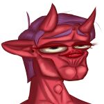 absurd_res colored demon digital_media_(artwork) fiteme_m8 funny_face hair hi_res horn humanoid humanoid_pointy_ears humor imp lips male muscular noseless rubberross signature smile smirk solo youtuber