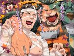  &gt;_&lt; 1girl 2boys adam&#039;s_apple arsalan_(housamo) bara beard black_hair blush cat&#039;s_tongue claw_pose facial_hair fingernails furry furry_male halo hat jack-o&#039;-lantern lion_boy male_focus multiple_boys nipples open_mouth pectorals protagonist_2_(housamo) scared shirt short_hair sideburns silk spider_web star_(symbol) stitched_face stitches striped_clothes striped_shirt sumi_wo_hakuneko tokyo_afterschool_summoners tongue veins veiny_hands witch_hat yellow_eyes zabaniyya_(housamo) 