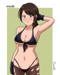  1girl bikini breasts cosplay front-tie_bikini_top front-tie_top gloves gun highres holster large_breasts metal_gear_(series) metal_gear_solid metal_gear_solid_v:_the_phantom_pain navel non-web_source ponytail quiet_(metal_gear) quiet_(metal_gear)_(cosplay) rifle sniper_rifle solo swimsuit thigh_holster torn_clothes venom_snake weapon 
