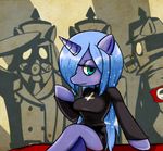  anthro anthrofied blue_body blue_hair blush breasts crossover dress female friendship_is_magic green_eyes hair horn kupomoty looking_at_viewer mask multi-colored_hair my_little_pony nazi parasoul princess_luna_(mlp) skullgirls 
