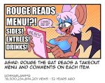 anthro asmr bat big_breasts blue_eyeshadow breasts cleavage clothed clothing cute_fangs dialogue english_text eyeshadow female fur galactabee hi_res makeup mammal menu rouge_the_bat sega solo sonic_the_hedgehog_(series) speech_bubble text white_body white_fur wings youtube youtube_thumbnail
