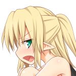  1girl blonde_hair commentary_request from_side gin&#039;you_haru green_eyes half_updo looking_at_viewer mizuhashi_parsee open_mouth pointy_ears profile_picture simple_background solo touhou upper_body v-shaped_eyebrows white_background 