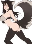 anthro black_hair breasts butt canid canine colored ears_up female fox fur fur_bikini fur_bra gekko-seishin hair hi_res humanoid leg_markings looking_at_viewer mammal markings open_mouth red_eyes side_boob side_view socks_(marking) solo spread_legs spreading standing tail the_sake_ninja true_fox were werecanid werecanine werefox