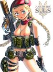  banned_artist beret between_breasts blonde_hair blue_eyes braid breasts cammy_white dog_tags gun hat highres jewelry knife long_hair md5_mismatch medium_breasts necklace nipples panties scar solo street_fighter sweat tongue twin_braids underwear very_long_hair weapon xil 