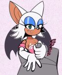 2024 animated anthro bat blinking blue_eyeshadow breasts cleavage clothed clothing cute_fangs duo eyeshadow female first_person_view galactabee genitals gloves green_eyes handjob handwear hi_res humanoid_genitalia humanoid_penis looking_pleasured makeup male male/female mammal penile penis rouge_the_bat sega sex sonic_the_hedgehog_(series) wings