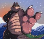 activision anthro crash_bandicoot_(series) dingodile feet foot_fetish konnestra looking_at_viewer male male/male nude outside snow snowing solo standing
