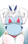  big_thighs bikini breasts chubby clothing female front frontal_view legendary_pok&#233;mon looking_at_viewer lugia navel nintendo nipples overweight pink_nipples pok&#233;mon pok&eacute;mon slypon solo standing swimsuit thick_thighs thighs tight_clothing tongue tongue_out underwear undressing video_games white_skin 
