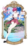  absurdres birthday_cake black_footwear breasts cake food happy_birthday highres holding holding_cake holding_food jkt48v large_breasts pia_meraleo_(artist) pink_hair short_hair smile tana_nona thighhighs yellow_eyes 