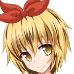  1girl black_hair blonde_hair closed_mouth commentary_request gin&#039;you_haru hair_ornament looking_at_viewer multicolored_hair portrait profile_picture simple_background smile solo streaked_hair toramaru_shou touhou upper_body white_background yellow_eyes 