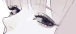  1girl bad_id bad_twitter_id blunt_bangs close-up commentary_request eye_focus eyelashes eyeliner eyeshadow looking_at_viewer makeup mascara one_piece oppaipai perona pink_eyes pink_hair profile solo 
