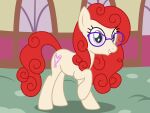 badumsquish black_eyeliner curled_hair curled_tail cutie_mark earth_pony equid equine eyeliner eyewear female friendship_is_magic glasses hair hasbro hi_res horse looking_at_viewer makeup mammal my_little_pony pony purple_eyes red_hair red_tail redesign redesigned smile tail twist_(mlp)