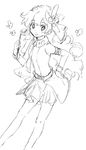  1girl :d armlet bracelet cloud_hair flower hair_flower hair_ornament hand_on_hip jewelry kannari ladle long_hair monochrome necktie nia_teppelin open_mouth simple_background sketch skirt smile solo tengen_toppa_gurren_lagann white_background 