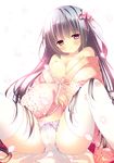  bare_shoulders black_hair breasts brown_eyes cameltoe hair_ornament large_breasts long_hair natsuki_coco original panties sitting smile thighhighs underwear white_legwear white_panties 