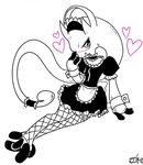  &lt;3 black_and_white blush female john_joseco legendary_pok&#233;mon legwear looking_at_viewer maid maid_uniform mega_evolution mega_mewtwo_y mewtwo monochrome nintendo plain_background pok&#233;mon pok&eacute;mon signature solo stockings video_games white_background 